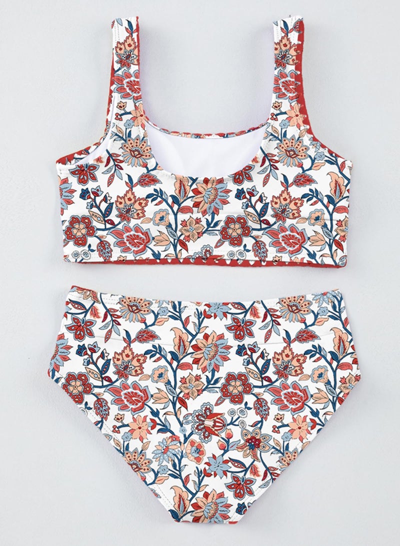 blibean Tween Girl Swimsuits Little Kids Girls Summer Swim Bathing Suits Teen Fashion Two Piece Bikini Boho Hawaii Swimwear Beach Sets Traje BaÃ±o NiÃ±as Size 12-13 Year Old Red Floral - Image 4