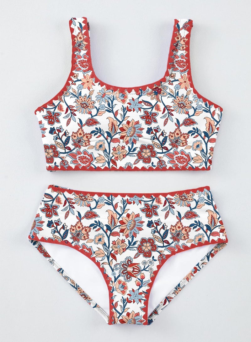 blibean Tween Girl Swimsuits Little Kids Girls Summer Swim Bathing Suits Teen Fashion Two Piece Bikini Boho Hawaii Swimwear Beach Sets Traje BaÃ±o NiÃ±as Size 12-13 Year Old Red Floral - Image 3