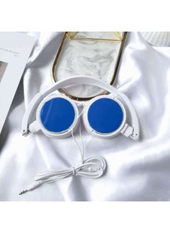 Wired Overhead Headphones Gift For Mobile Computer Use Adjustable Foldable Deep Bass Connection Cable-Color:Blue