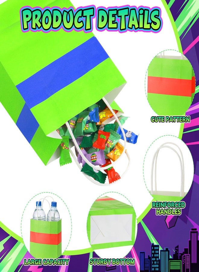 Epakh 24 Pcs Turtle Cartoon Themed Gift Bags with Handles Green Purple Red Orange Blue Party Favors Candy Goodie Treat Bags for Birthday Party Supplies(Green, Turtle) - Image 4