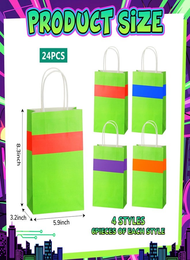 Epakh 24 Pcs Turtle Cartoon Themed Gift Bags with Handles Green Purple Red Orange Blue Party Favors Candy Goodie Treat Bags for Birthday Party Supplies(Green, Turtle) - Image 3