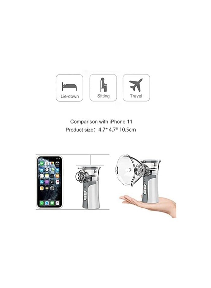 جهاز استنشاق البخار التلقائي محمول محمول باليد جهاز استنشاق تبخر صغير جهاز استنشاق الرش الشبكي بالموجات فوق الصوتية برذاذ بارد مع كابل شحن USB وقناع، بطاريتان (رمادي) - Image 3