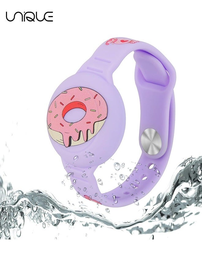 Unique AirTag Bracelet for Kids - Waterproof Cute Cartoon Air tag Holder for Kids with Soft Silicone Full Coverage Anti-Lost Hidden Airtag Wristband Accessories for Child (Purple) 