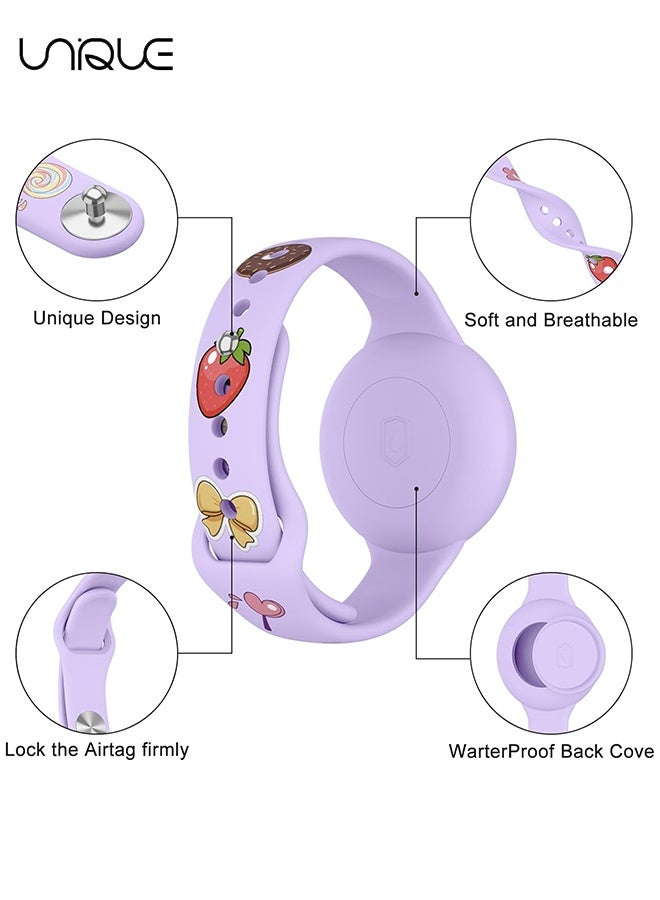 Unique AirTag Bracelet for Kids - Waterproof Cute Cartoon Air tag Holder for Kids with Soft Silicone Full Coverage Anti-Lost Hidden Airtag Wristband Accessories for Child (Purple) - Image 3