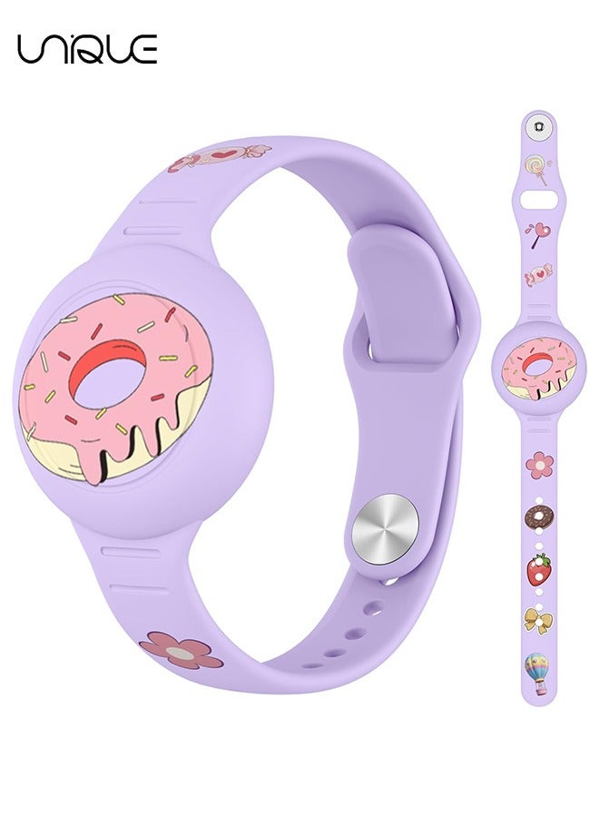 Unique AirTag Bracelet for Kids - Waterproof Cute Cartoon Air tag Holder for Kids with Soft Silicone Full Coverage Anti-Lost Hidden Airtag Wristband Accessories for Child (Purple) - Image 1