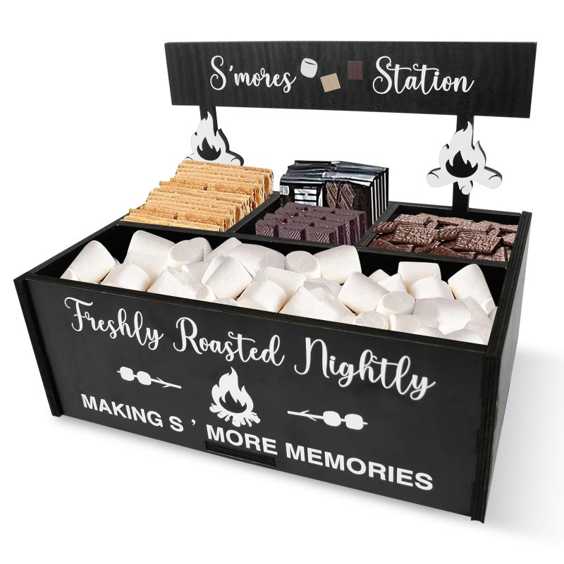 Kuabiz Snack Organizer for Countertop Wooden Snack Bar Container 4 Compartment Food Storage Bins Basket Snacks Bar Station for Chips Candy Pantry Kitchen Cabinets Table Supplies (S'mores) - Image 1