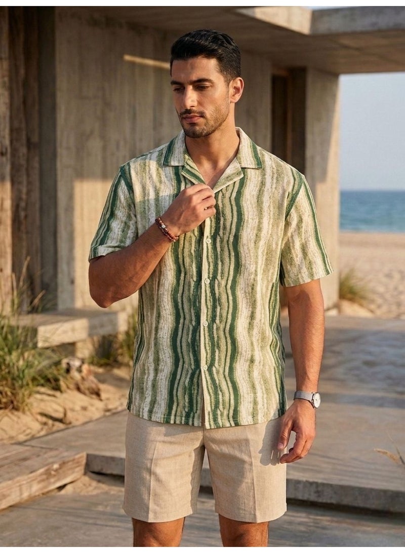Hikes Men’s Premium Striped Shirt , Lightweight Breathable Summer Casual Shirt - Image 1