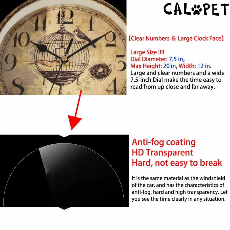 CALOPET ساعة حائط صدئة عتيقة من القرن العشرين 8" غير مزعجة كبيرة من الحديد معلقة مزدوجة الوجهين كلاسيكية مبتكرة، ساعة دائرية صامتة من الكوارتز لمكتب غرفة النوم غرفة المعيشة ديكور - Image 3