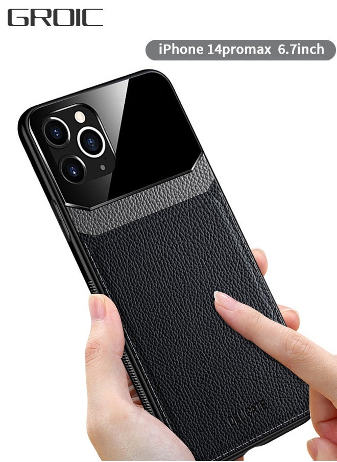GROIC - iPhone 14 Pro Max Case 6.7 Inch, Luxury Leather Case, Leather Back Cover, Tempered Glass Cover, Anti-Slip, Anti-Fingerprint, Shockproof Protector iPhone 14 Pro Max Cover - Image 1