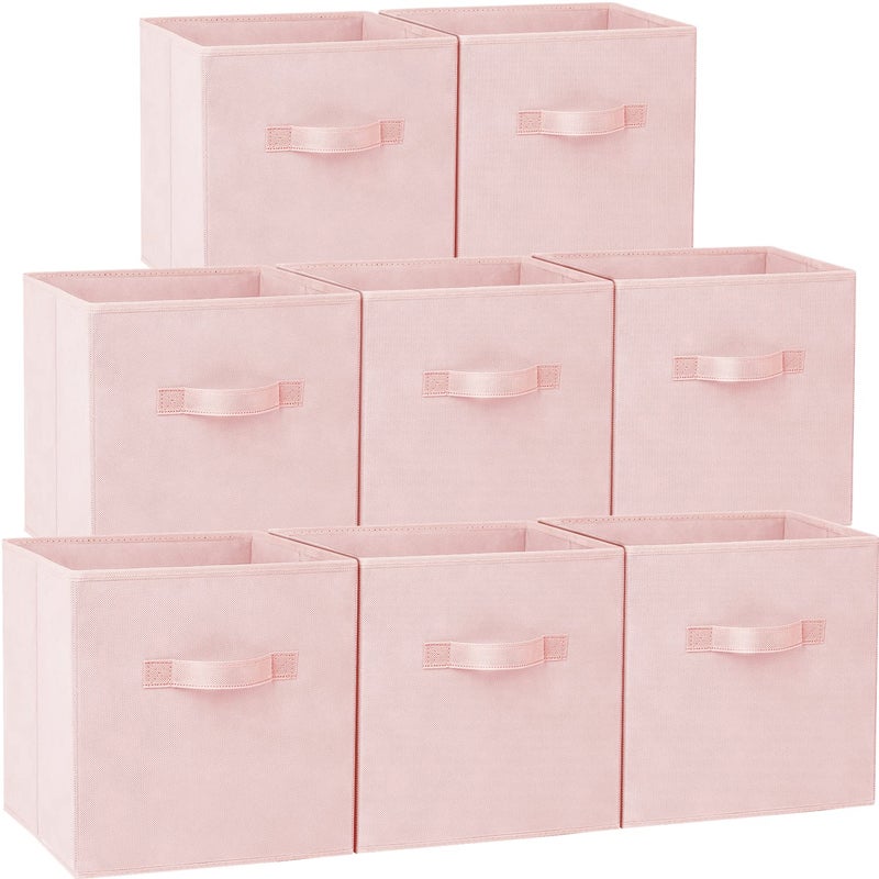 Criusia Storage Cubes - 11 Inch Heavy Duty Fabric Storage Bins for Shelves Closet, Cube Organizer - 8 Pack Collapsible Cube Storage Bins Baskets for Organizing Clothes Blankets Toys (Pink) - Image 1