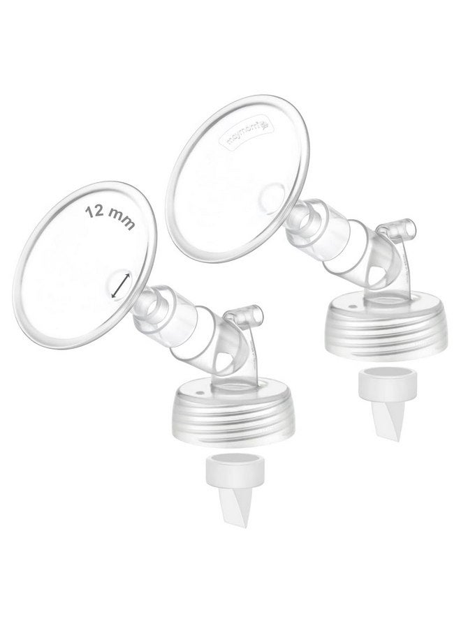 Maymom 2X 12 mm Maymom Two-Piece Wide Neck Pump Parts Compatible with Spectra S1,Spectra S2 Pumps and 2 Valves; Incl Wide Mouth Flanges; Not Original Spectra Flange; (12mm Flange with Valve) - Image 1