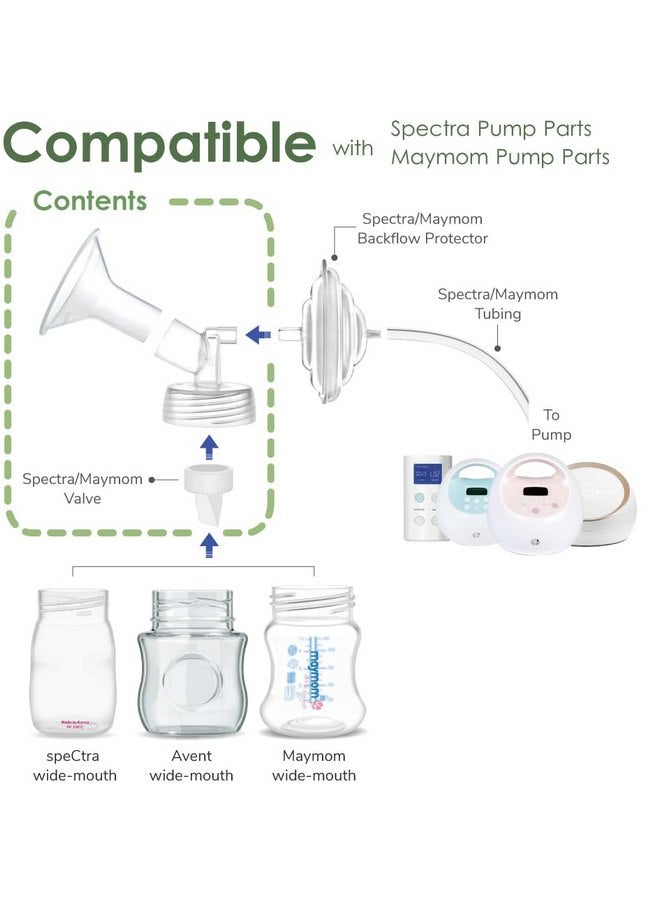 Maymom 2X 12 mm Maymom Two-Piece Wide Neck Pump Parts Compatible with Spectra S1,Spectra S2 Pumps and 2 Valves; Incl Wide Mouth Flanges; Not Original Spectra Flange; (12mm Flange with Valve) - Image 2