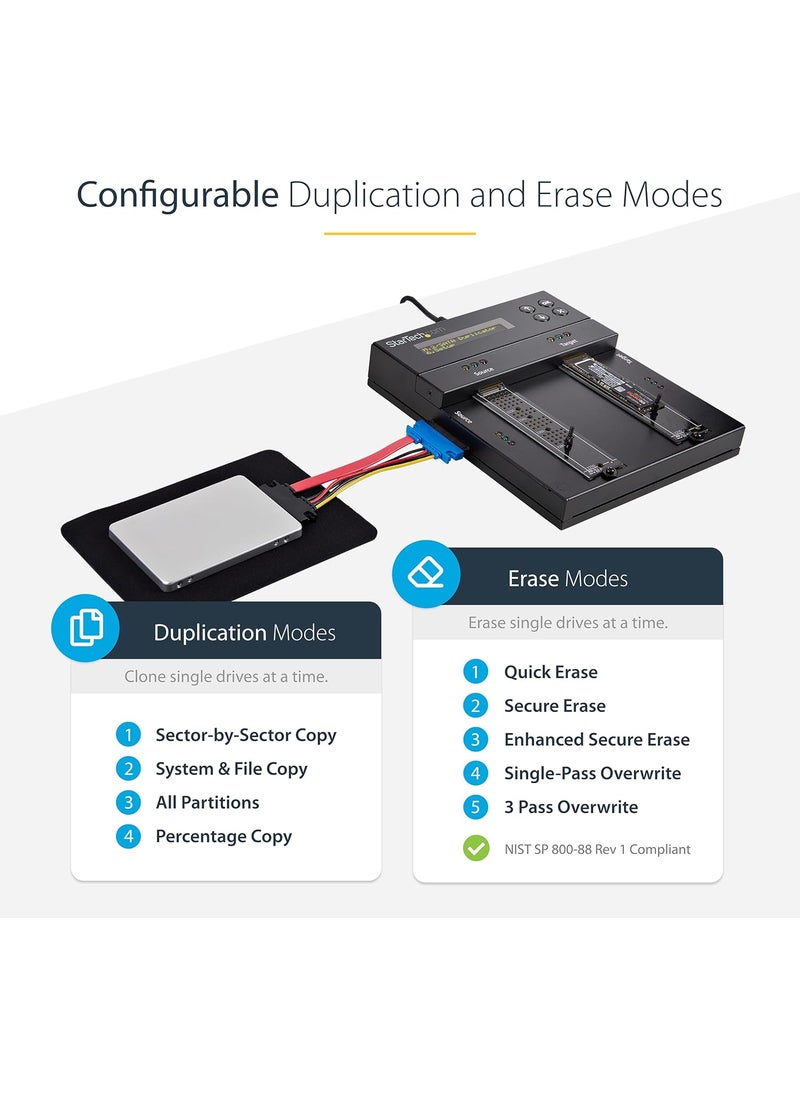 StarTech StarTechcom Standalone Dual Bay M2 SATANVMe DuplicatorEraser HDDSSD ClonerWiper for M2 PCIe AHCINVMe M2 SATA 2535in Drives Hard Drive SanitizerCopier TAA SM2DUPE11Black  - Image 5