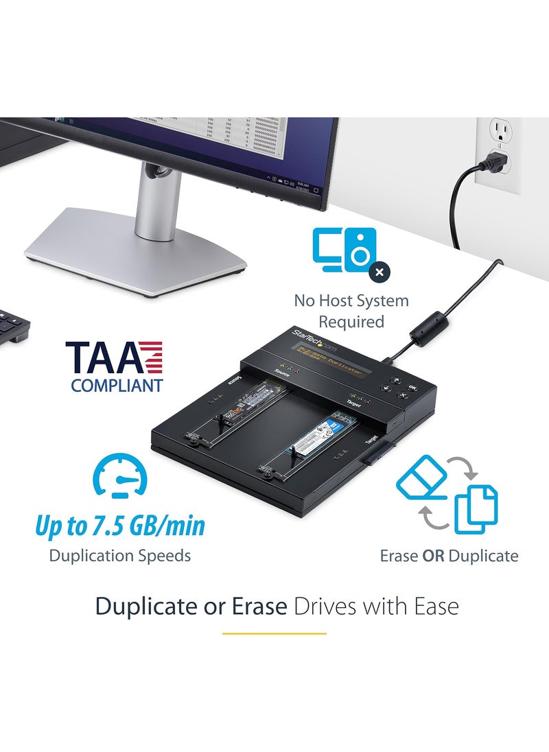 StarTech StarTechcom Standalone Dual Bay M2 SATANVMe DuplicatorEraser HDDSSD ClonerWiper for M2 PCIe AHCINVMe M2 SATA 2535in Drives Hard Drive SanitizerCopier TAA SM2DUPE11Black  - Image 2