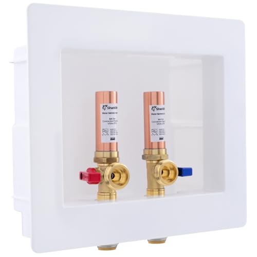 SharkBite Max 1/2 Inch x 3/4 Inch MHT Washing Machine Outlet Box with Water Hammer Arrestor, Push-to-Connect Brass Plumbing Fittings, PEX, Copper, CPVC, PE-RT, 25031 - Image 1