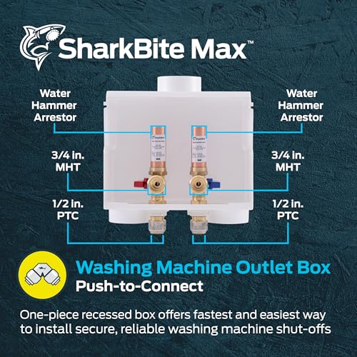 SharkBite Max 1/2 Inch x 3/4 Inch MHT Washing Machine Outlet Box with Water Hammer Arrestor, Push-to-Connect Brass Plumbing Fittings, PEX, Copper, CPVC, PE-RT, 25031 - Image 2