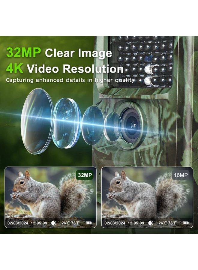 2.7 كيلو 32 ميجابكسل كاميرا تريل منخفضة التوهج مع شاشة 2 بوصة، مستشعر الحركة، IP67، مراقبة الحياة البرية في الهواء الطلق - Image 4