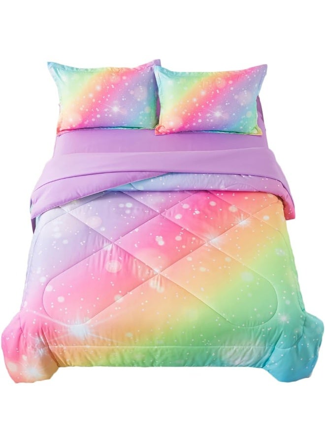 Rainbow Comforter Set Twin Size for Girls 5 Pieces Tie Dye Rainbow Bedding Sets Kids Bed in A Bag  - Image 1