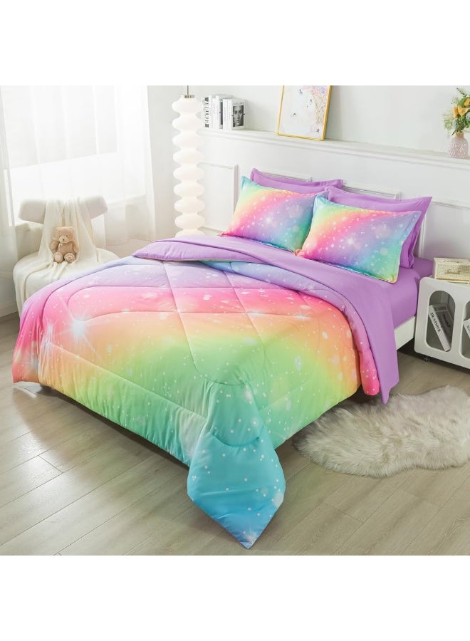 Rainbow Comforter Set Twin Size for Girls 5 Pieces Tie Dye Rainbow Bedding Sets Kids Bed in A Bag  - Image 2