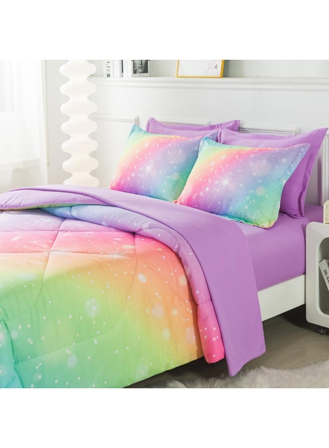 Rainbow Comforter Set Twin Size for Girls 5 Pieces Tie Dye Rainbow Bedding Sets Kids Bed in A Bag  - Image 3