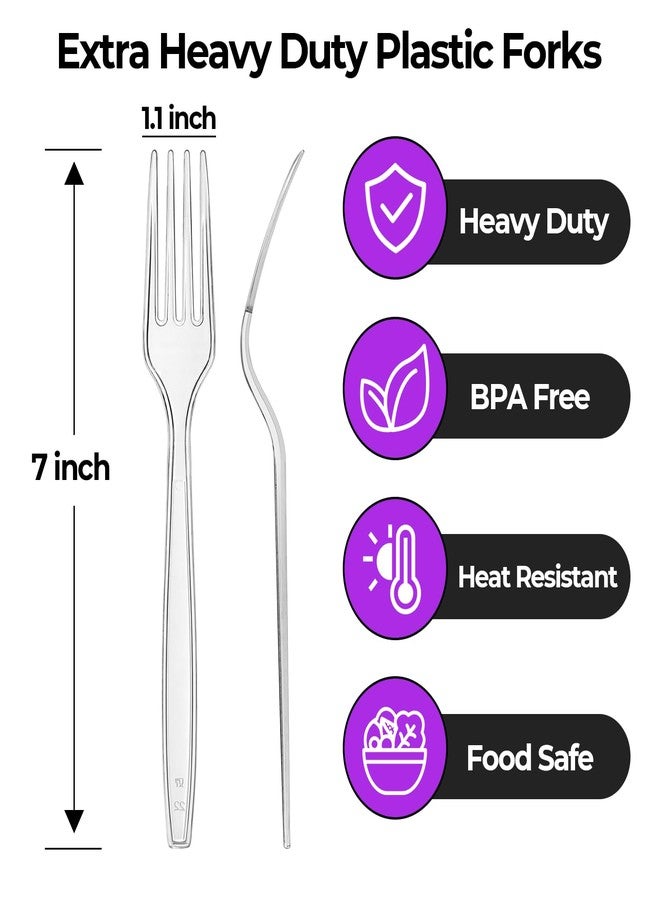 SUYANGECO [100 Count] Heavy Duty Clear Plastic Forks Disposable Plastic Fork Bulk Utensils Reusable Cutlery Set Thick Plasticware Silverware for Party,Every Day Use,Picnic,Camping,Wedding,Barbecues - Image 2