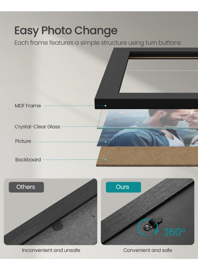 SONGMICS Picture Frames, Collage Picture Frames Set of 10, Two 8x10, Four 5x7, Four 4x6, Photo Frame for Wall Gallery Decor, Table Display, Glass, Ink Black - Image 4