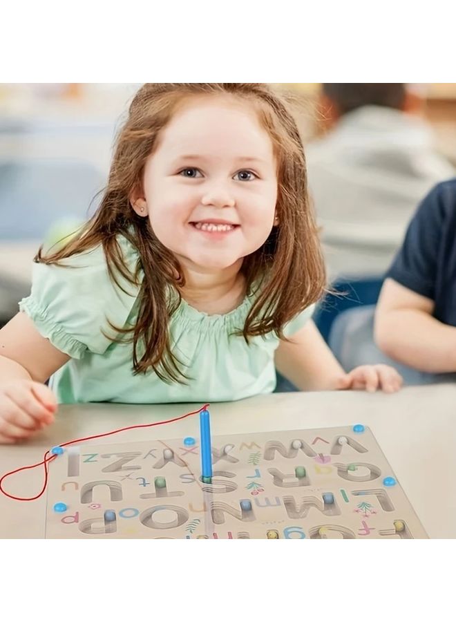 Magnetic Wooden Alphabet Beads Educational Toy For Hand Eye Coordination Brain Development Letter Double Sided Board - Image 2