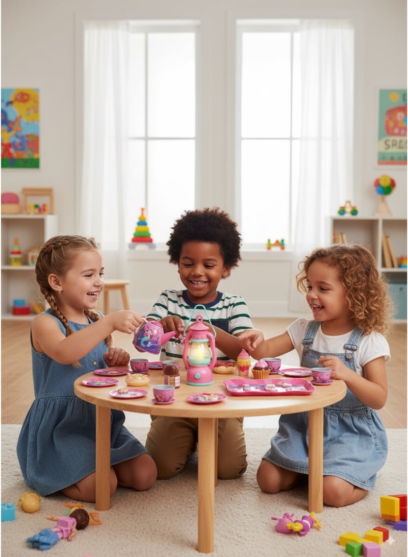 Saudi Select 18-Piece Princess Afternoon Tea set, Camping tea Set, Kids Pretend Kitchen Toy with Dessert, Biscuits, Teapot Tray, Cake, Suitcase Toy, 3+ Girls Gift (Mermaid Toy) - Image 3