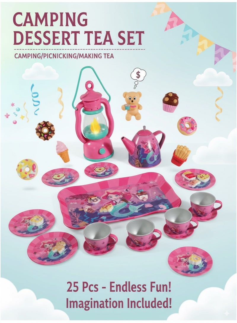 Saudi Select 18-Piece Princess Afternoon Tea set, Camping tea Set, Kids Pretend Kitchen Toy with Dessert, Biscuits, Teapot Tray, Cake, Suitcase Toy, 3+ Girls Gift (Mermaid Toy) - Image 1