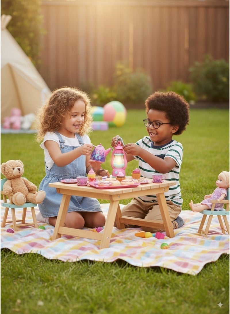 Saudi Select 25-piece Princess Afternoon Tea Set, Camping Tea Set, Children's Pretend Play Kitchen Toy, includes desserts, cookies, teapot tray, cake, and suitcase toy; a gift for girls aged 3 and up (mermaid toy). - Image 3