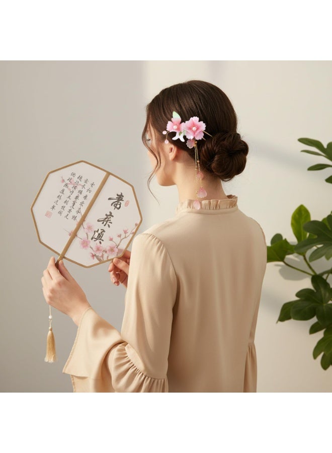 Chinese Hanfu Style Hair Sticks, Pink Flower Tassel Dangling Hairpin, Retro Resin Handmade Peach Blossom Hair Fork Bridal Hair Ornaments for Women Girls - Image 4