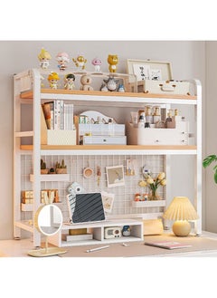 Double Layer Study Desk Bookshelf  Wood Begie 95x20x98 cm