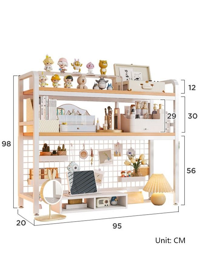 JANTENS - Double Layer Study Desk Bookshelf  Wood Begie 95x20x98 cm - Image 1