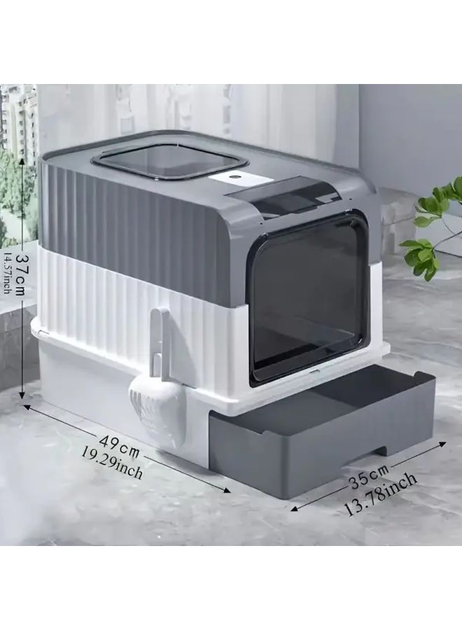 Grey Drawer Litter Box Odor Proof Leak Proof Easy Clean for Large Cats Multi Cat Households - Image 3