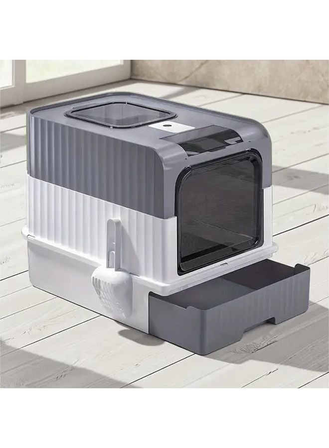 Grey Drawer Litter Box Odor Proof Leak Proof Easy Clean for Large Cats Multi Cat Households - Image 4