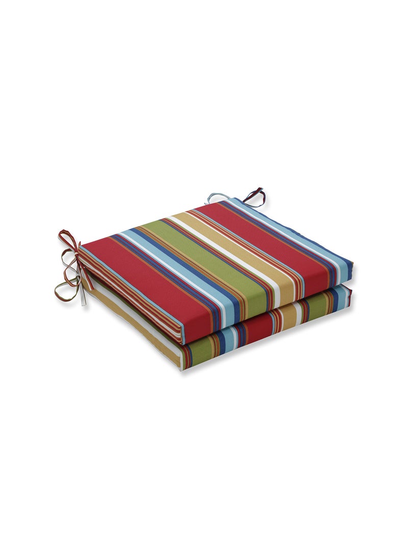Pillow Perfect Pillow Perfect Stripe IndoorOutdoor Square Corner Chair Seat Cushion with Ties Plush Fiber Fill Weather and Fade Resistant 20 x 20 RedBlue Westport 2 Count 