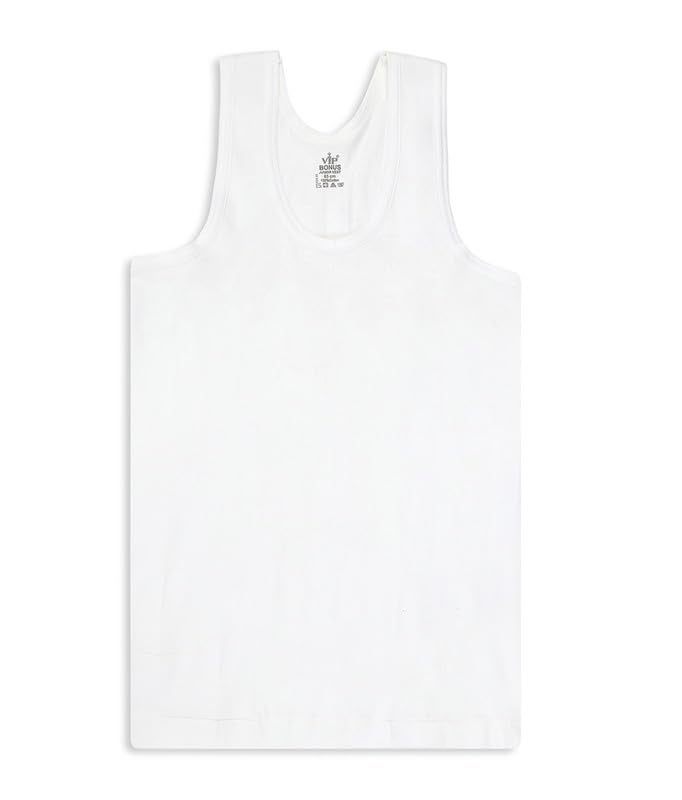 VIP Bonus Junior Kids 100% Cotton Rich Round Neck White Vest for Boys | Sleeveless Baniyans for Kids - Combo Pack - Image 2