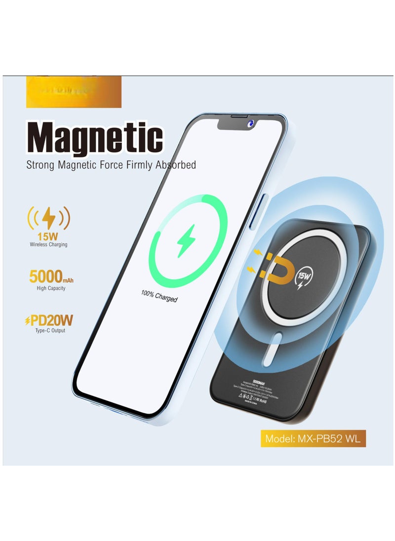MOXOM MX-PB52 WL 5000 mAh Portable Wireless Powerbank with 20W PD Output and 15W Wireless Charging  - Image 2