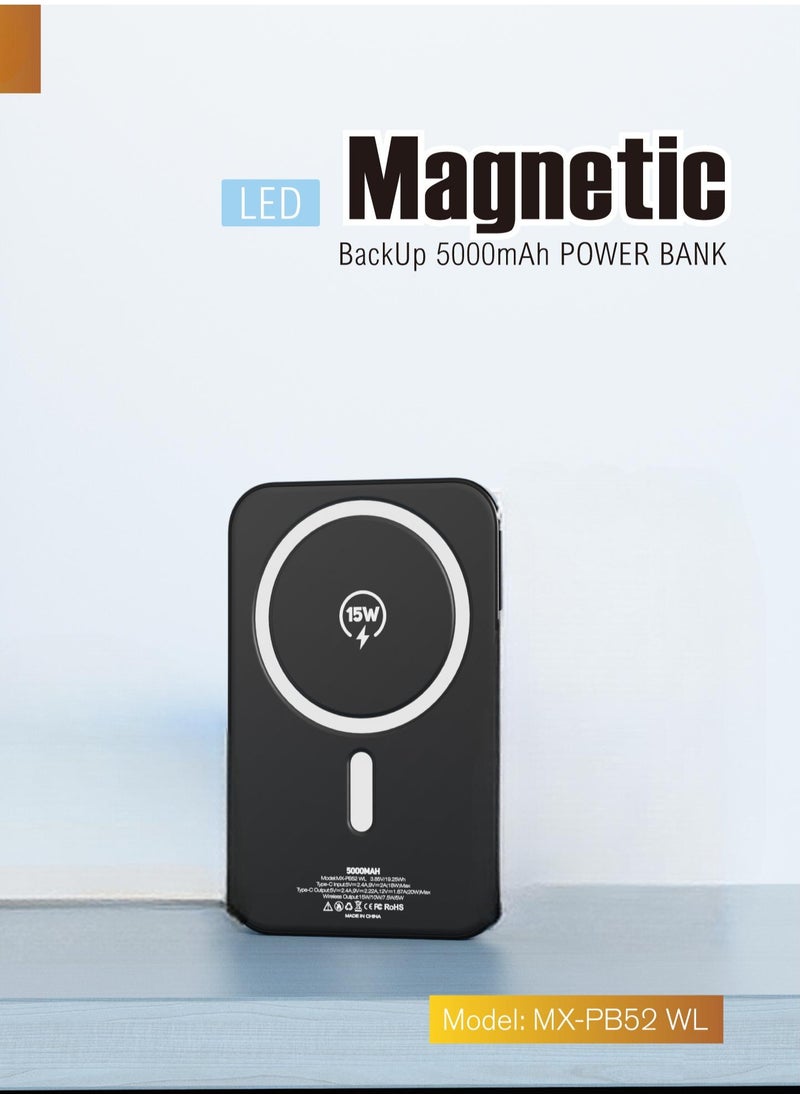 MOXOM MX-PB52 WL 5000 mAh Portable Wireless Powerbank with 20W PD Output and 15W Wireless Charging  - Image 1