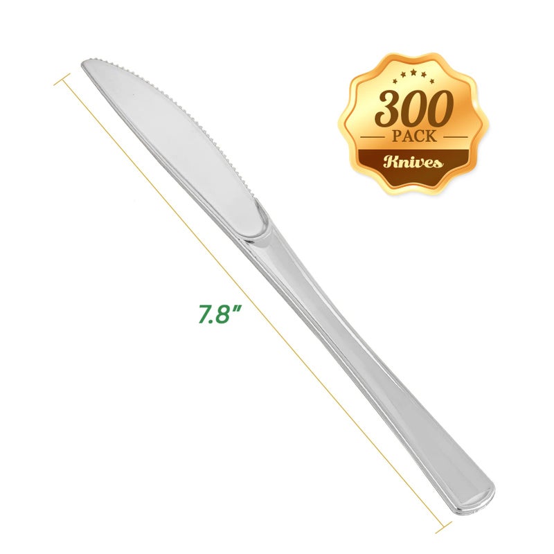 FOCUSLINE FOCUSLINE 300 Pack Disposable Silver Plastic Knives  Solid and Durable Plastic Cutlery Knives  Heavy Duty Disposable Utensil Silverware for Catering  Parties  Dinners  Weddings  - Image 2