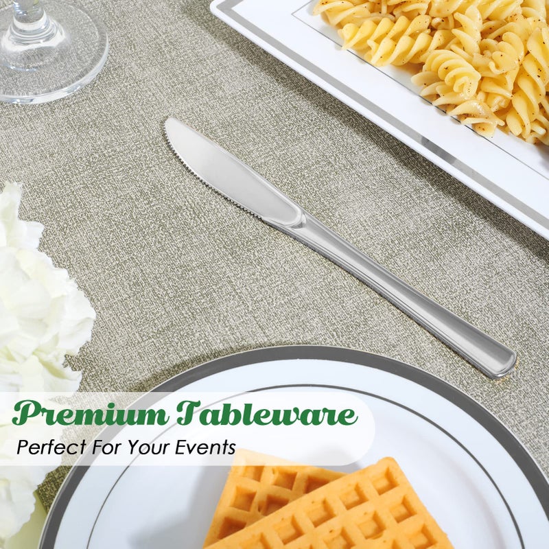 FOCUSLINE FOCUSLINE 300 Pack Disposable Silver Plastic Knives  Solid and Durable Plastic Cutlery Knives  Heavy Duty Disposable Utensil Silverware for Catering  Parties  Dinners  Weddings  - Image 4
