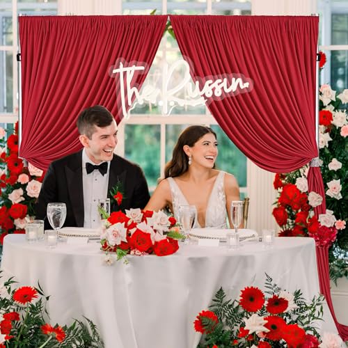B.Cool BCOOL Wrinkle Free Red Backdrop Curtains 106ftx10ft for Wedding Parties Soft Fabric Drapes Red Curtains Backdrop for Birthday Party Photography Decorations 53x10ft 2 Panels - Image 3