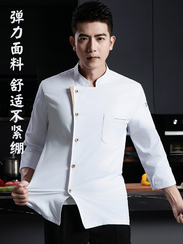 New Stretch Chef Work Clothes Long-Sleeved Restaurant Baking Men'S And Women'S Short-Sleeved Kitchen Work Clothes - Image 3