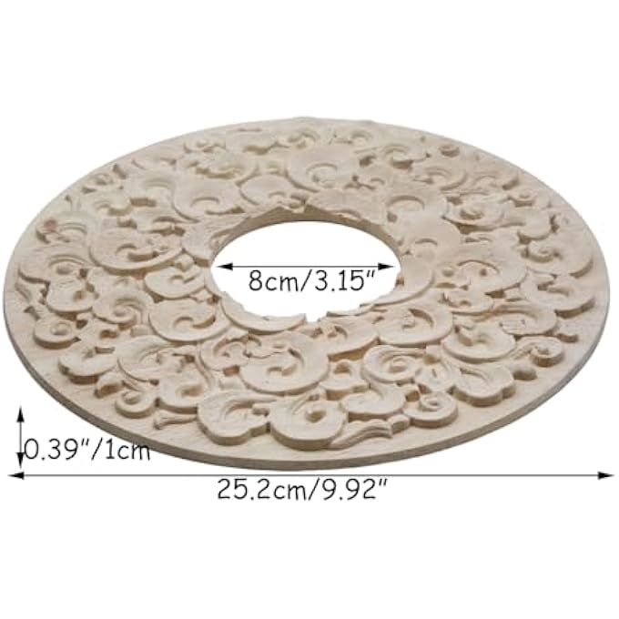 CEILING MEDALLION,WOOD CEILING COVER HOME LIGHTING CEILING MEDALLIONS RING CARVED TRADITIONAL CEILING MEDALLION FOR LIGHT FIXTURES AND CEILING FANS,3.15" ID X 9.92" OD - Image 3