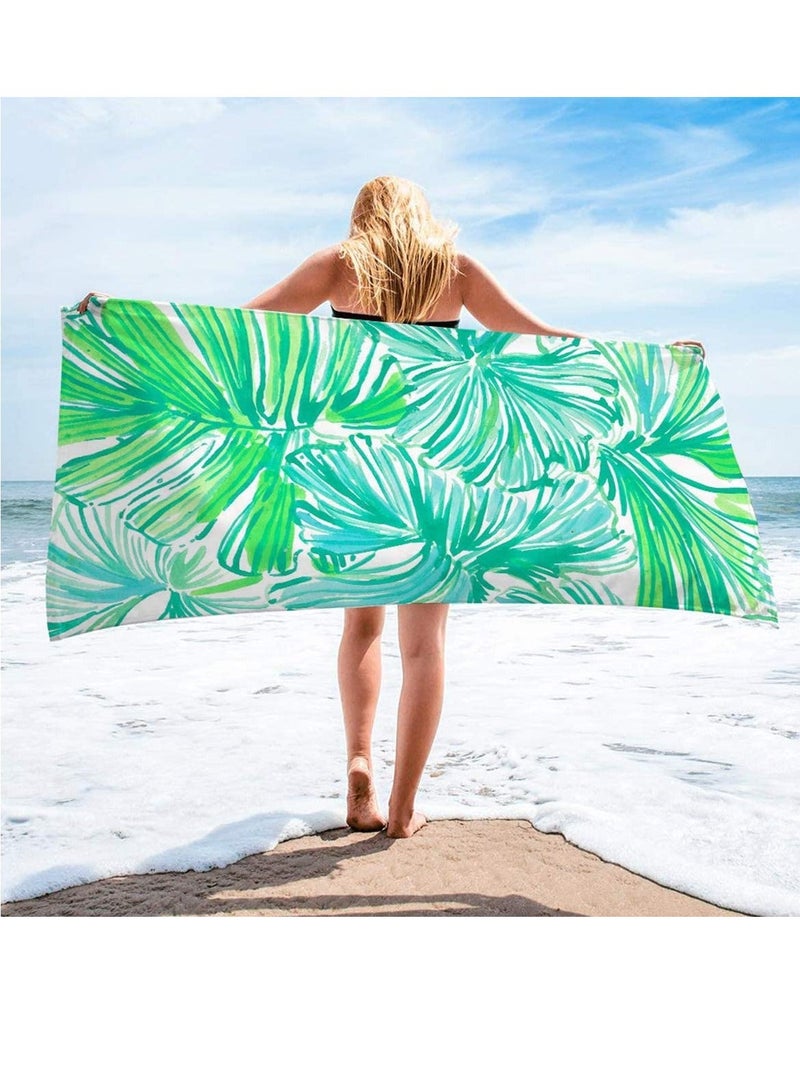 Microfiber Sand Free Beach Towel | Quick Fast Dry Super Absorbent Oversized Lightweight Big Large Towels Blanket Green Leaf Cool Swim Beach Towels for Travel Pool Swimming Bath Camping Adult Women Men - Image 1