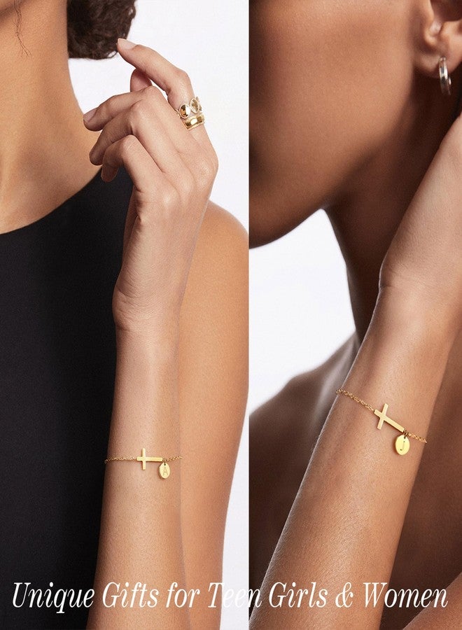 Btysun Christmas Stocking Stuffers, Easter Gifts for Teens Gold Cross Bracelet for Women Initial Bracelets for Teens Gift for Christian Women Faith Jewelry - Image 4
