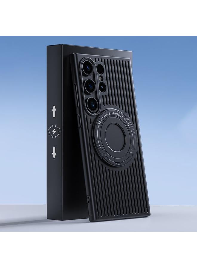 Green Tiger For Samsung Galaxy S24 Ultra 5G Cooling MagSafe Magnetic Ring Holder PC Phone Case(Black)