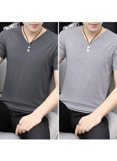 Generic Mens Ice Silk Short Sleeve T-Shirt V-Neck Summer Slim Fit Solid Color Half Sleeve Base Shirt Rock Climbing Suitable Apparel V-neck light gray V-neck dark gray 