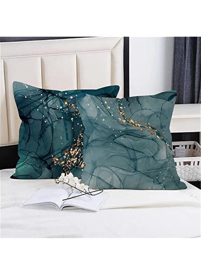 Marble Pillow Covers 18x18 Inch, Ink Blue Luxury Liquid Marble Modern Pillow Covers Teal and Gold Square Cotton Linen Couch Pillow Cases for Home Decor, Set of 4 (No Insert Included)  - Image 5