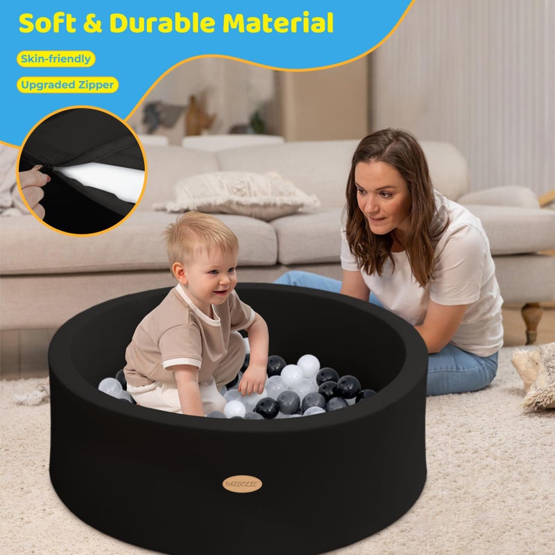 HARBOLLE Baby Ball Pit 354 Soft Round Memory Foam Ball Pits NOT Included Balls Indoor Outdoor Playpen for Babies Toddlers Kids Great Gift for Girls Boys Black - Image 3